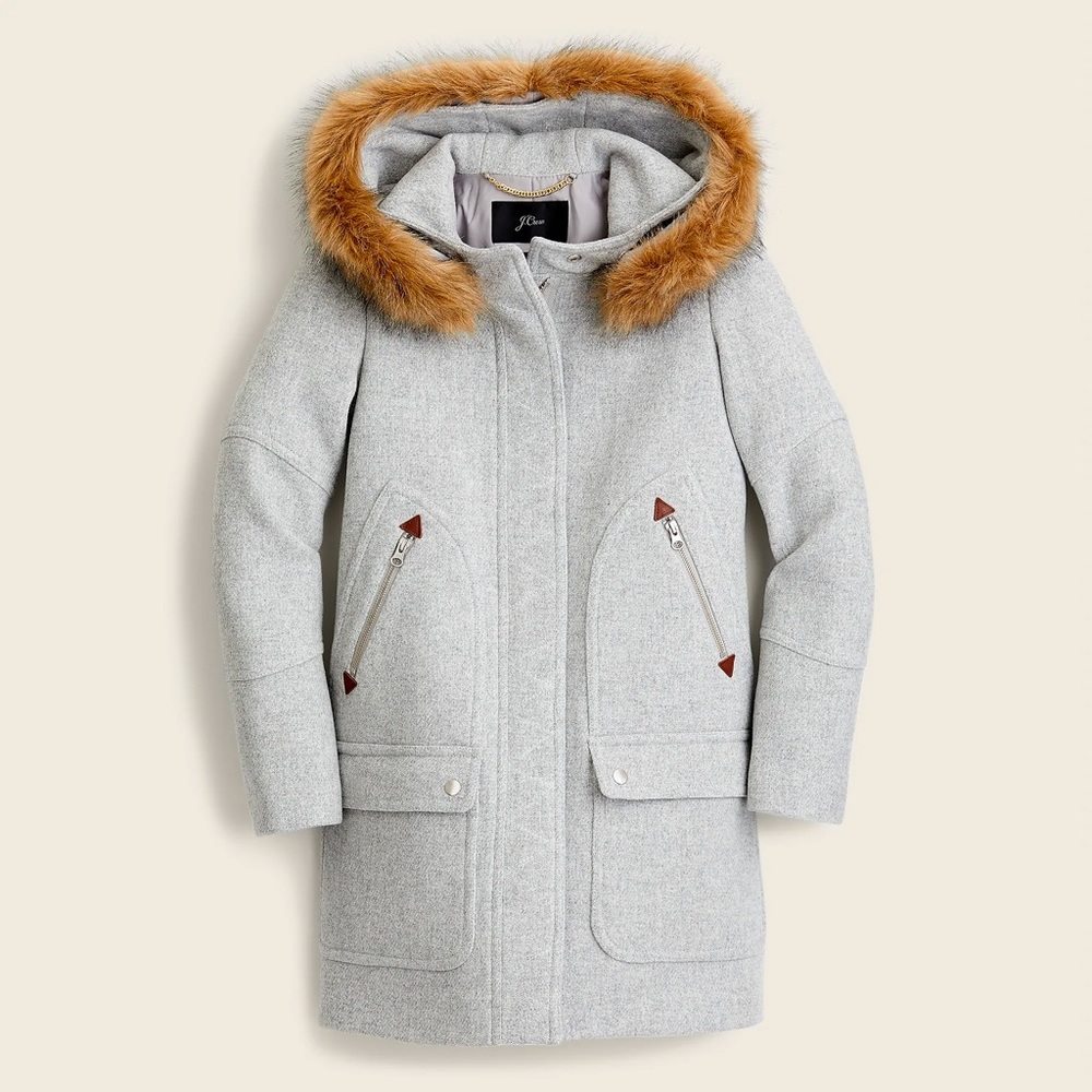 J. Crew Women's Chateau Parka Italian Stadium Cloth Wool in Heather Grey